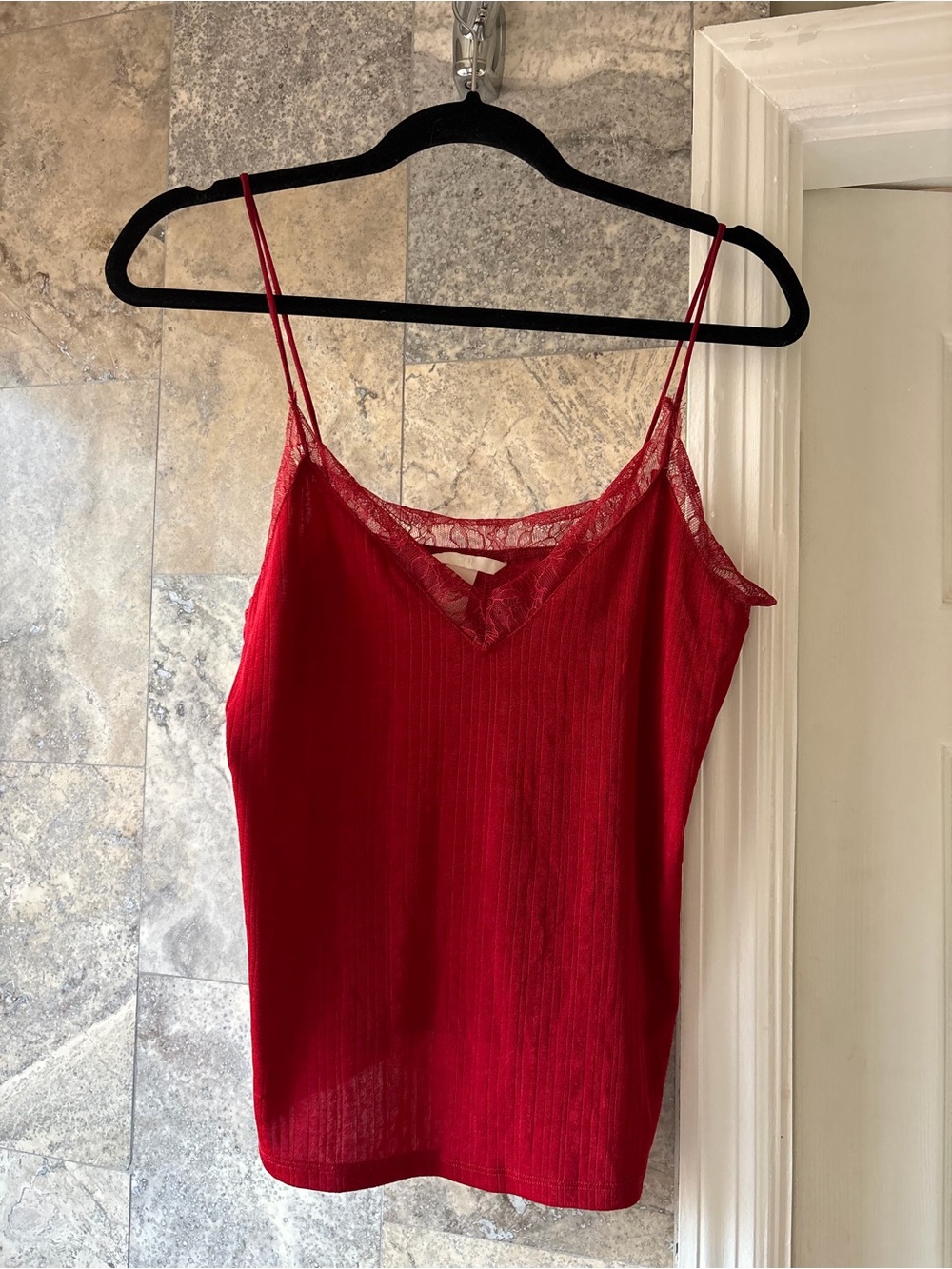 H&M Red Lace-Trim Spaghetti Strap Camisole